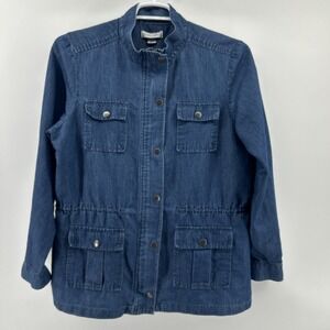 Utility Chambray Field Jacket Women's Large Cotton Linen Lightweight Safari Coat